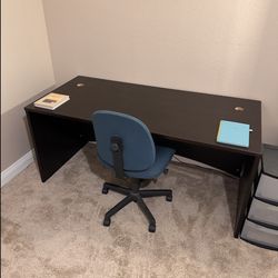 Business Office Desk - Dark Brown Oak Wood 