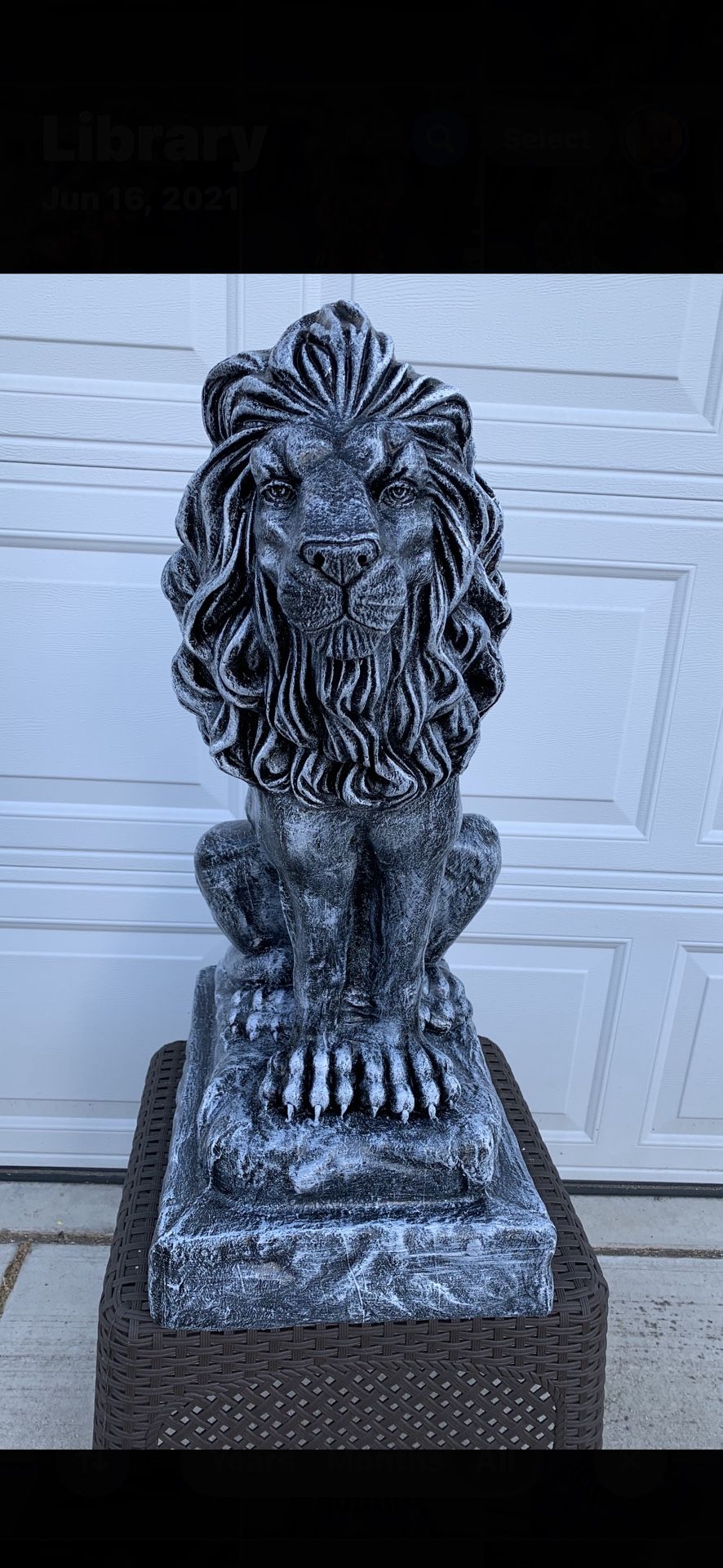 3 Foot Tall Stone Colored Lion Statue