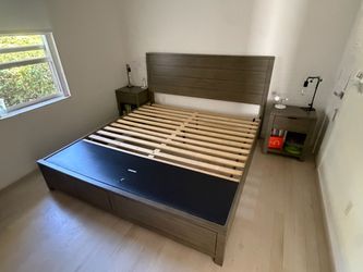 Wooden Bed Frame King Headboard Side table