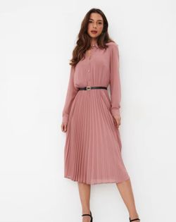 AbleTree Fashion Women's Pleated Shirt Dress – Size M | Dusty Pink | NWT