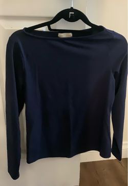Navy Blue Long Sleeve Boat Neck Top