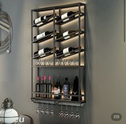 Industrial Wall Mounted Wine Rack (Black)