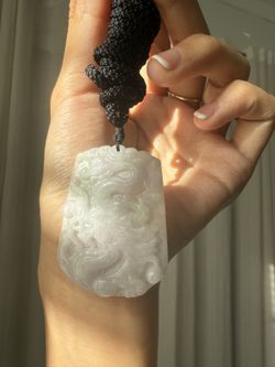 Certified Grade A Natural Burmese Jadeite Pendant Necklace Carved Dragon