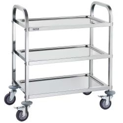 Stainless Steel Cart, 3 Layers Lab Utility Cart 400lbs Weight Capacity, Medical Cart with Lockable Universal Wheels, Kitchen, Salon 159*
