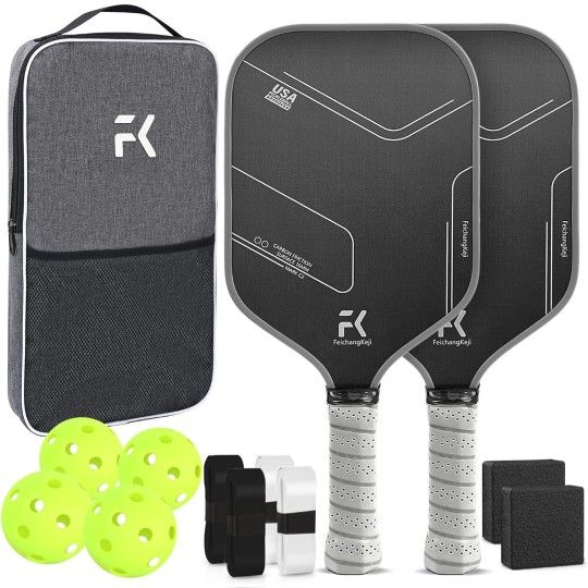 T700 Carbon Fiber Pickleball Paddles, Pickleball Set 16mm Pickle Ball Rackets with CMS Matte Surface Lightweight Honeycomb Core & Durable Edge Guard P