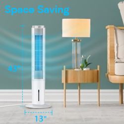 Evaporative Air Cooler - HiFresh 43-In Cooling Fan w/ Ice Packs, 3 Speeds & Cooling Mode 600CFM Swamp Cooler, 70°Oscillation, 12-H Timer 