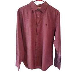 Penguin By Munsingwear Medium Classic Fit  Iridescent maroon red chambray fabric