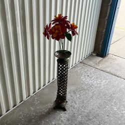 French Painted And Gilt Tole Lattice Column With A Corinthian Capital