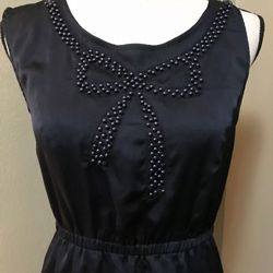 Esley Navy Sleeveless Beaded Shift DRESS Sz S Pockets Pinup Career