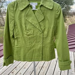 Judith Hart Jacket Petites 6P Green Brocade Textured Lined Cotton Blazer Pockets