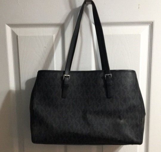 Michael Kors Large Black Logo Tote With Silver Accents