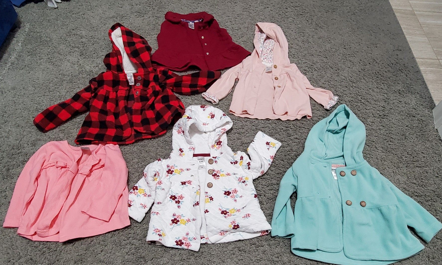 Baby jacket, dress and onesie