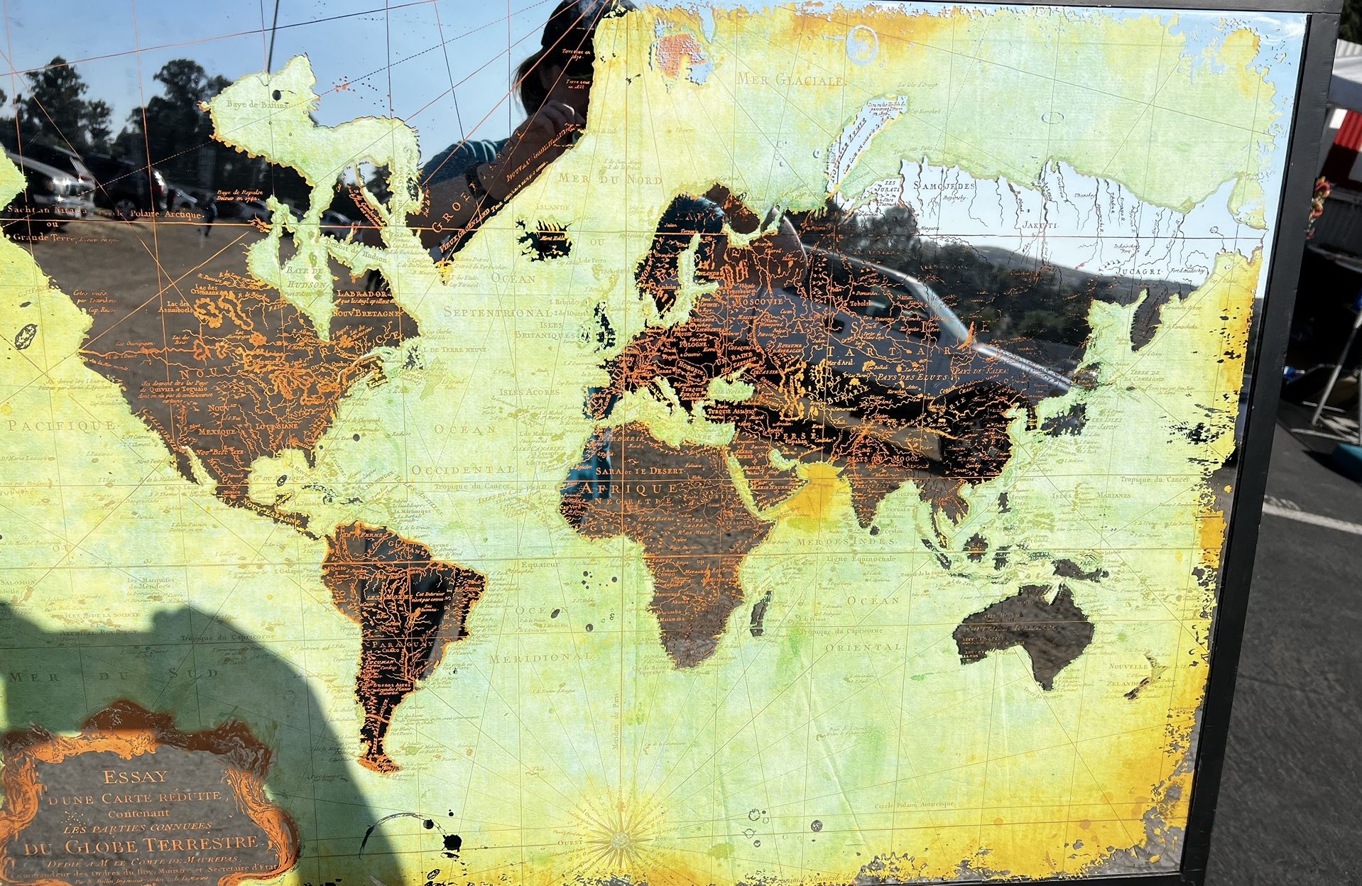 48 Inch Flat World Atlas/map From Early 18th Century In French (VERY HEAVY)