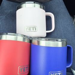 YETI Rambler Mug Set – 3 Insulated Stainless Steel Mugs (Red, Blue & White)