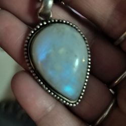 Large Blue Flash Moonstone Necklace Pendant