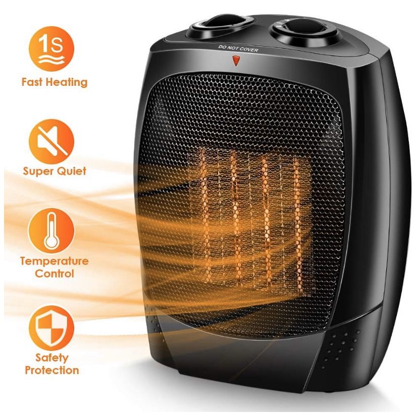 Space Heater - 1500W Electric Heater, Tip-Over & Overheat Protection for Home & Office, Adjustable Thermostat, Quiet & Portable Indoor Heater, Up to