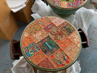 HAND MADE EMBROIDERED SIDE TABLE WITH 2 DRAWERS
