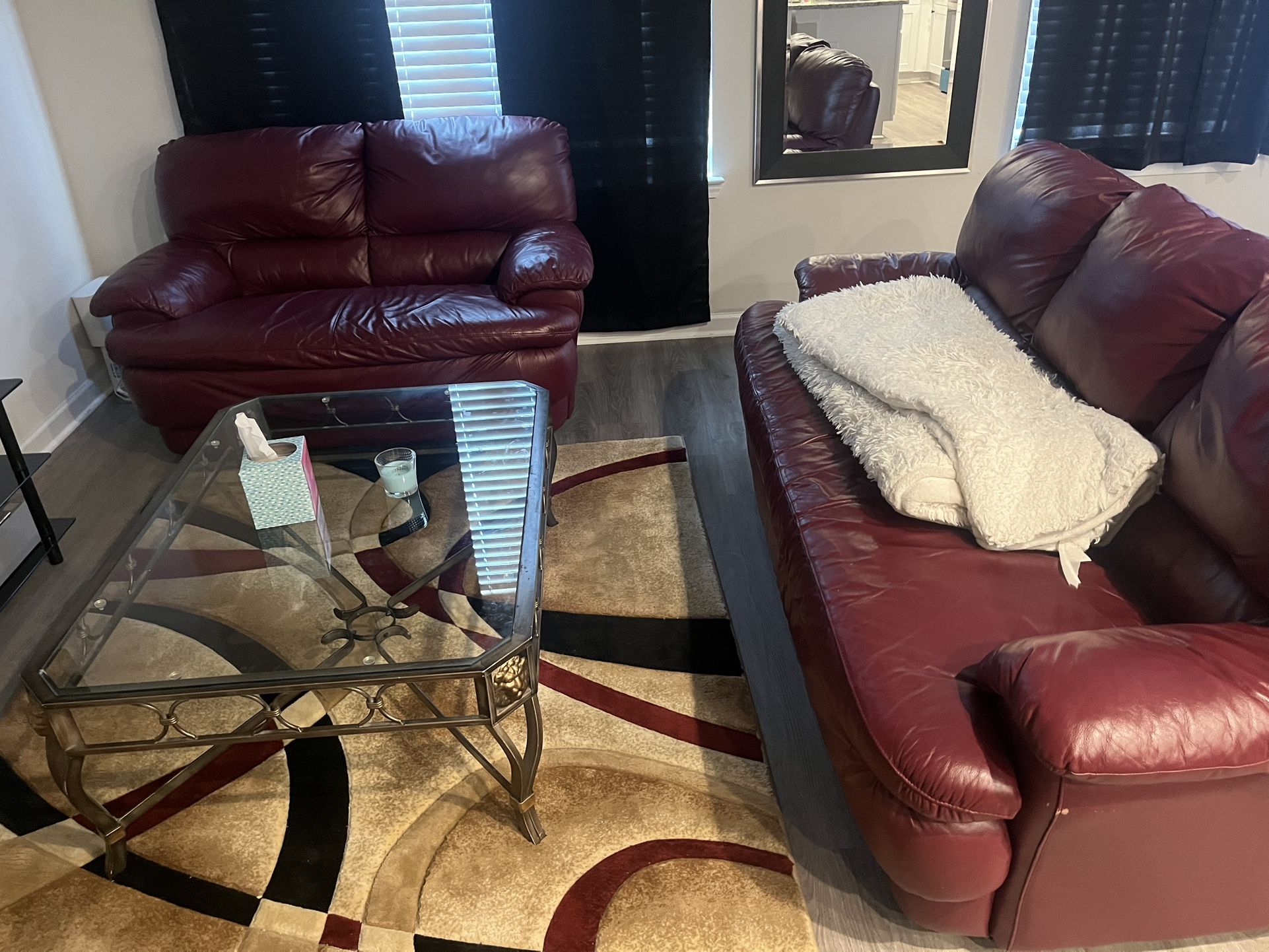 Red Couch Set Table N Rug ! Items Can Be Sold Separately !
