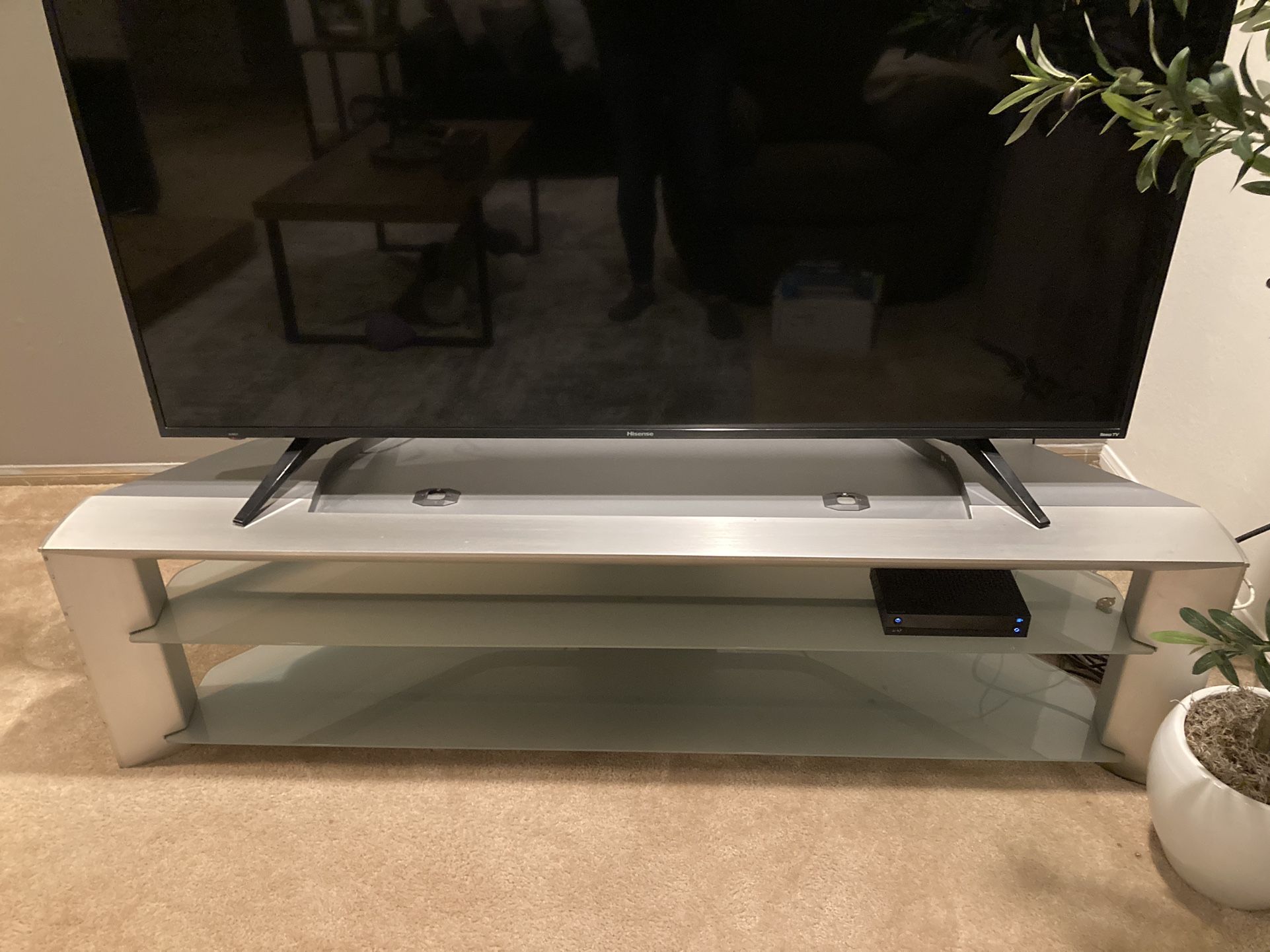 TV Stand - Up To 65” TV - Silver & Frosted Glass