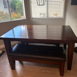 Wood table with 2 benches
