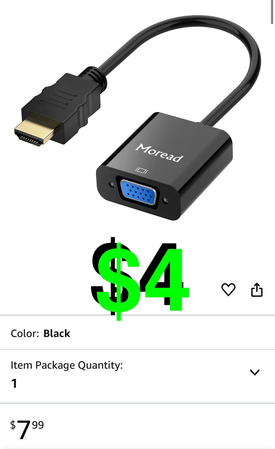 Moread - HDMI to VGA, Uni-Directional Gold-Plated HDMI to VGA Adapter (Male to Female) for Computer, Desktop, Laptop, PC, Monitor, Projector, HDTV, Ch