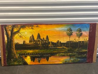 Angkor Wat Painting on Canvas Ready For Framing - Duk Thorn, Cambodia 52" long and 24" high (HAND PAINTED)