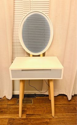 Vanity Desk with Oval Mirror and Drawer