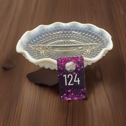 Vintage Moonstone Hobnail Divided Glass Candy Dish Opalescent Scalloped Edges