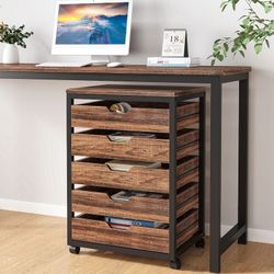 New Tribesigns Rustic Brown 5 Drawer Mobile Filing Cabinet Organizer