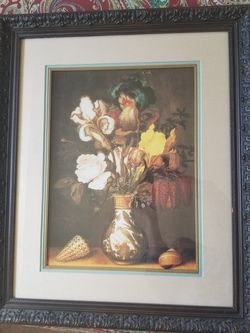 Framed floral matted wall hanging picture
