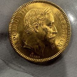 1863 Gold 22 Karat 20 Francs 