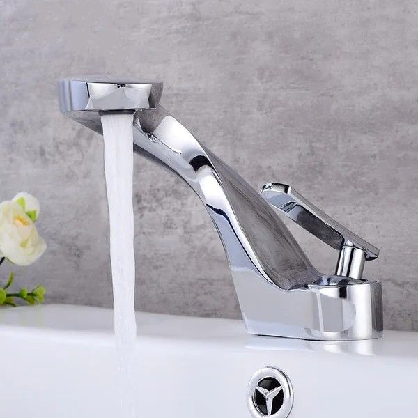 Creative Single Handle 1-Hole Bathroom Sink Faucet Solid Brass Chrome/Chrome & White/Brushed Nickel