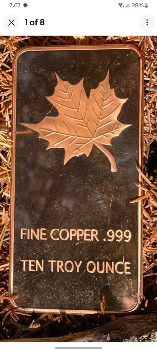 10 Troy Oz Canadian Copper Bar