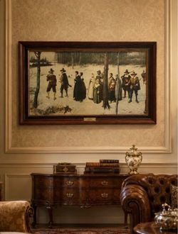 HUGE Pilgrims Going To Church Original Vintage 1950’s Framed Fine Art NYHS Print George H. Boughton New York Historical Society Collectible HILLCREST