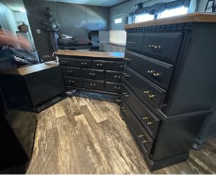 Black Bedroom Dresser Set with Gold Hardware