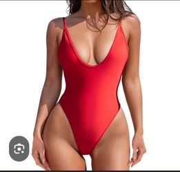 Women's Sexy Plunging  V-neck one piece Red Swimsuit (RED) NEW