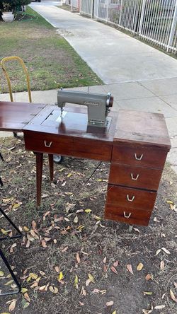 Vintage Sewing Machine with Cabinet Table