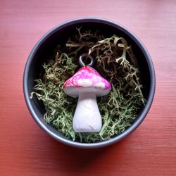"Fairy Fields" Handmade Wooden Pour Painted Mushroom Pendant with Container