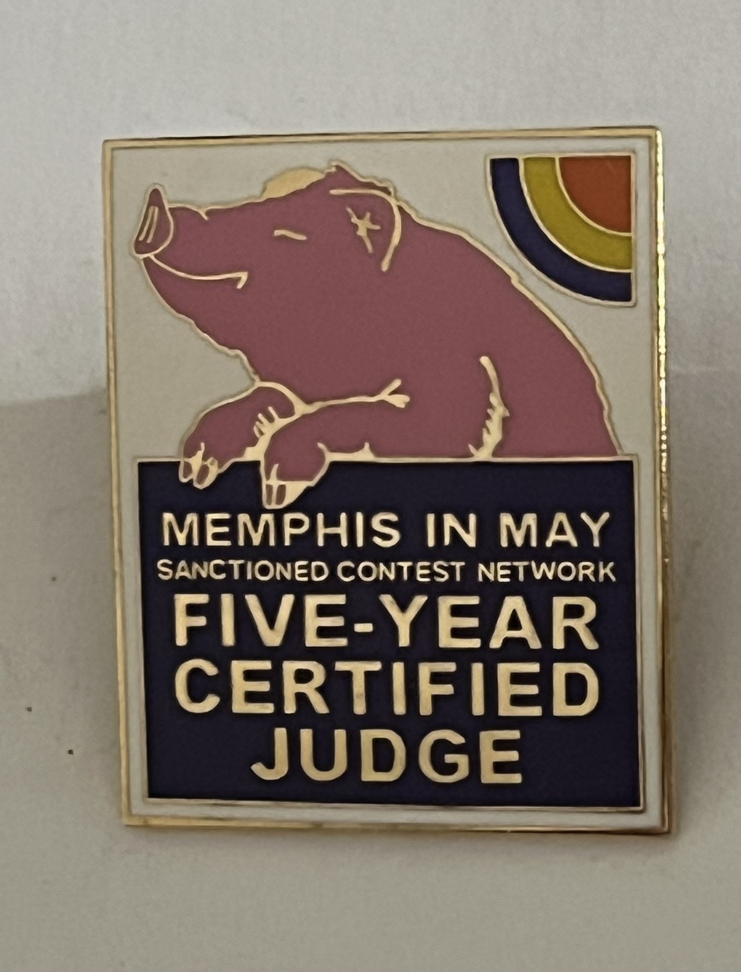 Rare found excellent Memphis in May  five-year certified judge lapel pin
