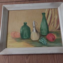 Vintage / Antique Painting Bottles and Fruit