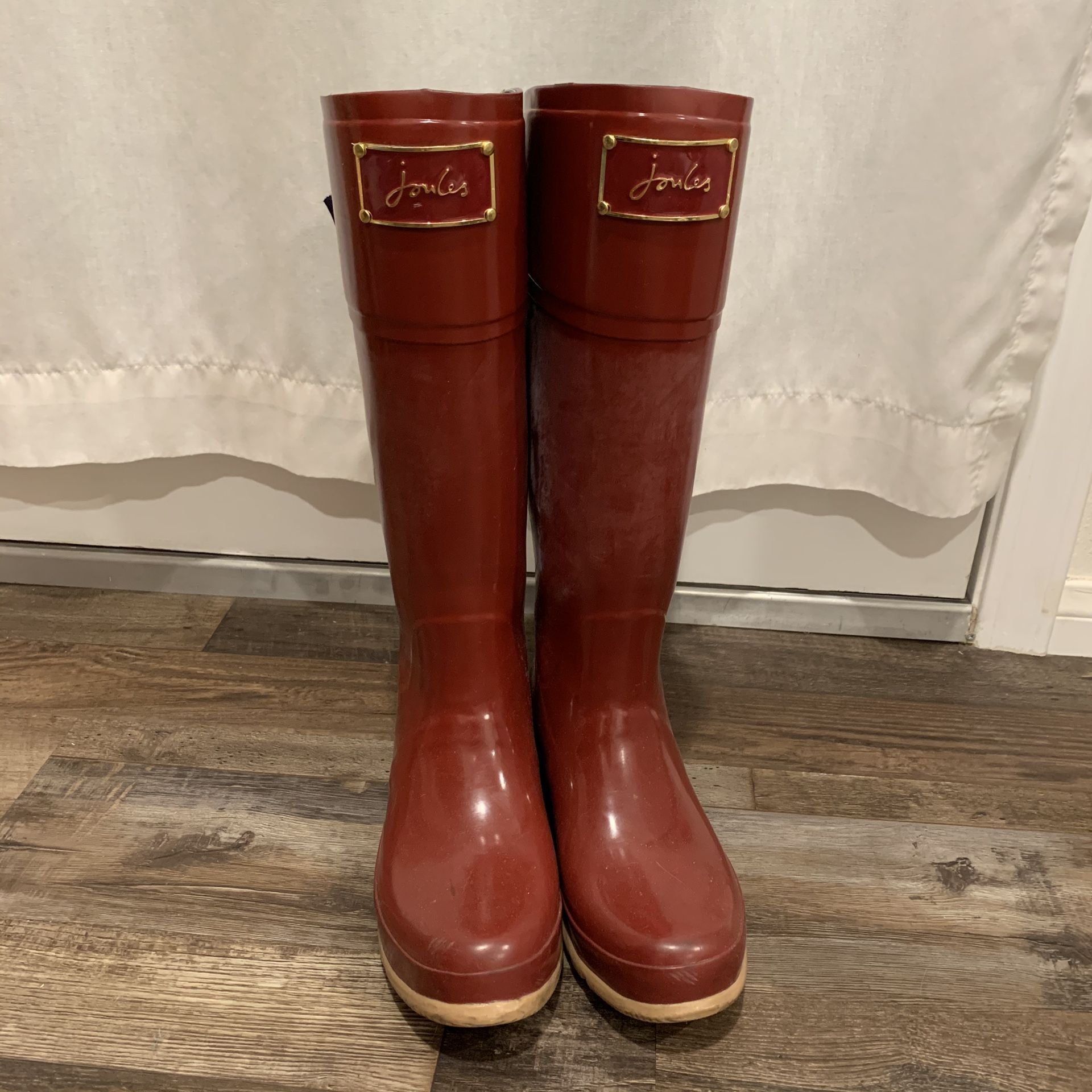 Joules Ruby Red Evedon Tall Bow Rain Boots 9