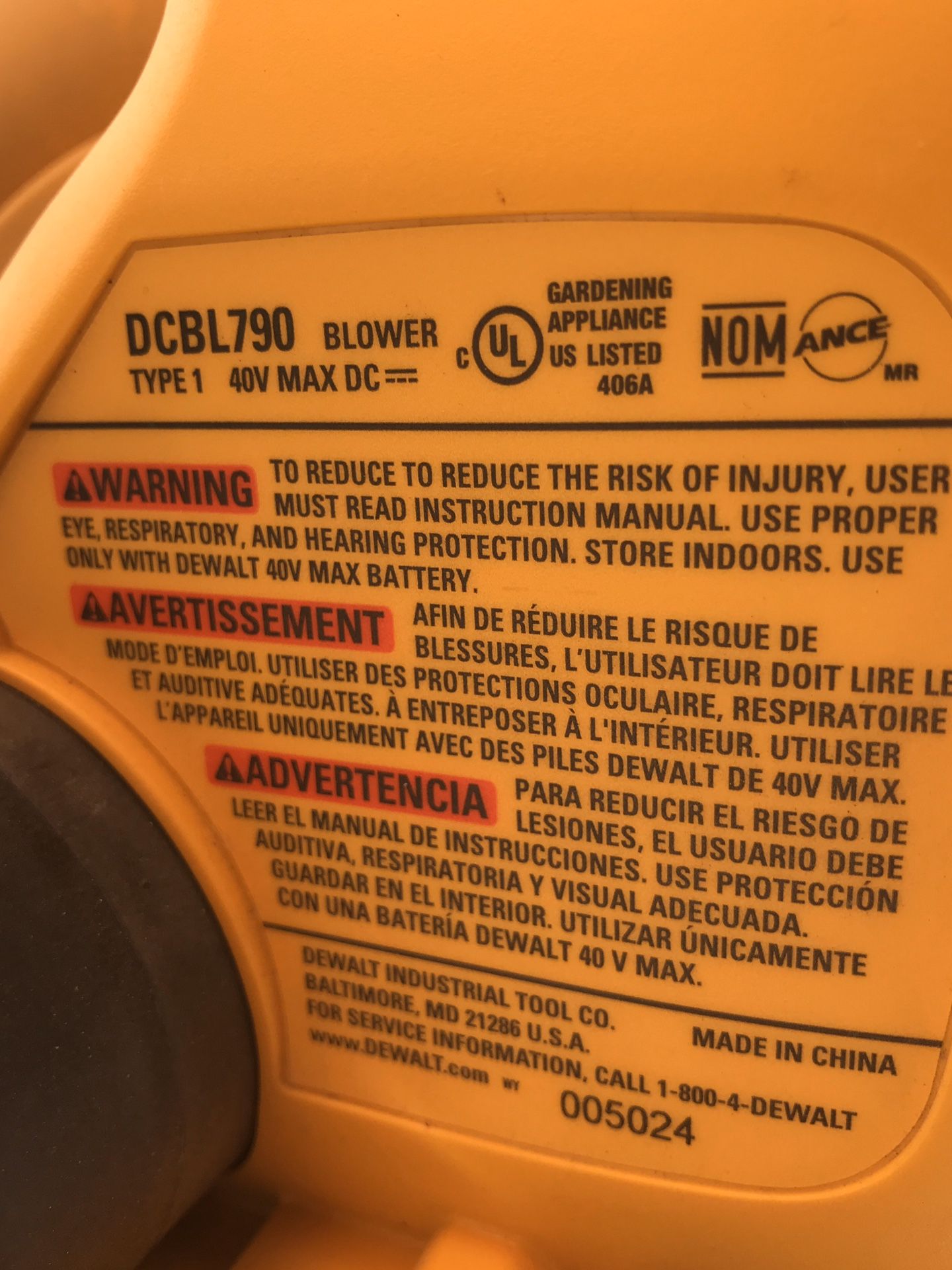 Dewalt blower only battery sold separately DCBL790 asking 100 plus 75