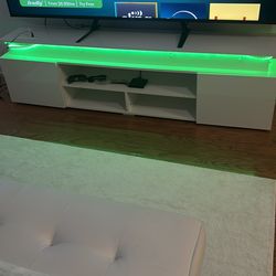 82 inch tv stand  all white for sale led lights with remote