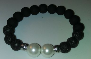 Pearl and Black Lava Bracelet