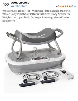 Wonder Core Rock N Fit - Vibration Plate Exercise Machine, Whole Body Vibration Platform with Seat, Body Shaker for Weight Loss, Lymphatic Drainage, R