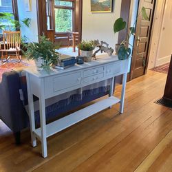 Lovely Antique Tall-Skinny Wooden Creamy Taupe Console