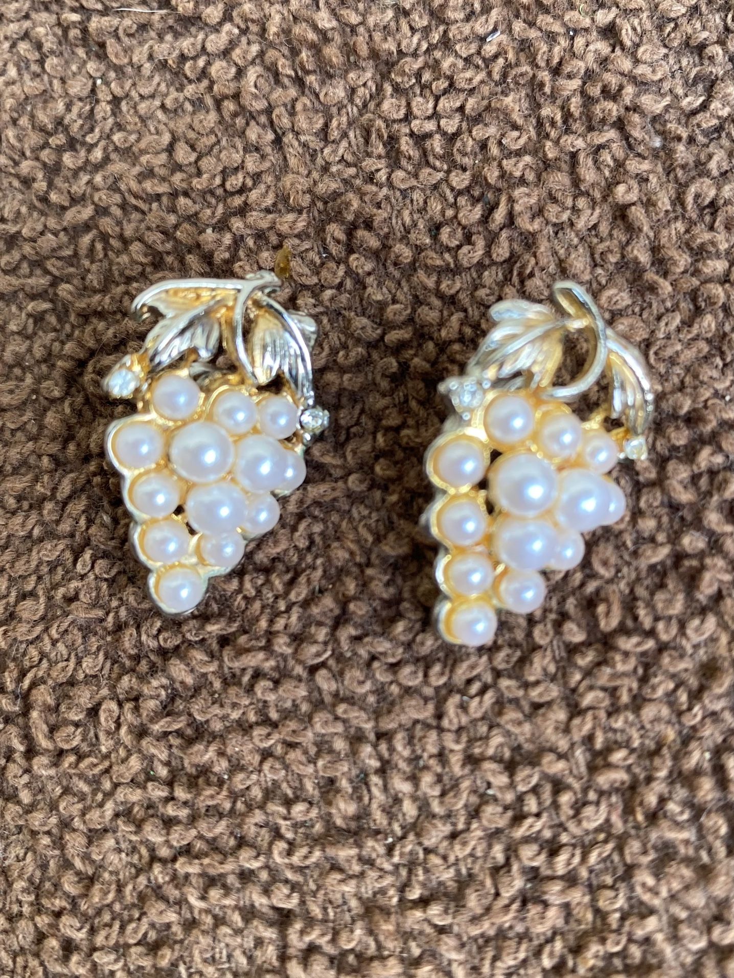 Vintage Pearl Rhinestone Grape Earrings 