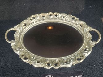 Elegant Champagne Scroll Mirrored Tray