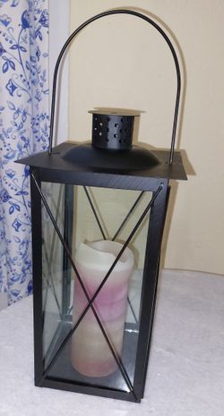  Black Metal and Glass Candle Lantern