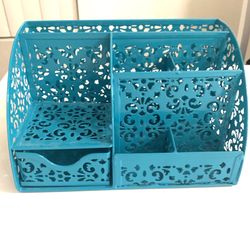 TEAL COLOR METAL DESK ORGANIZER / NEW 